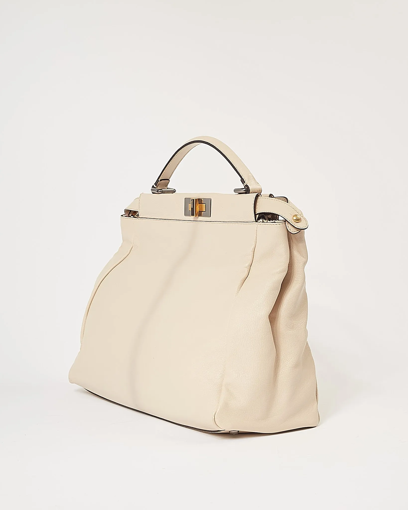Fendi Cream Leather Multicolour Leopard Pony Hair Large Peekaboo Tote