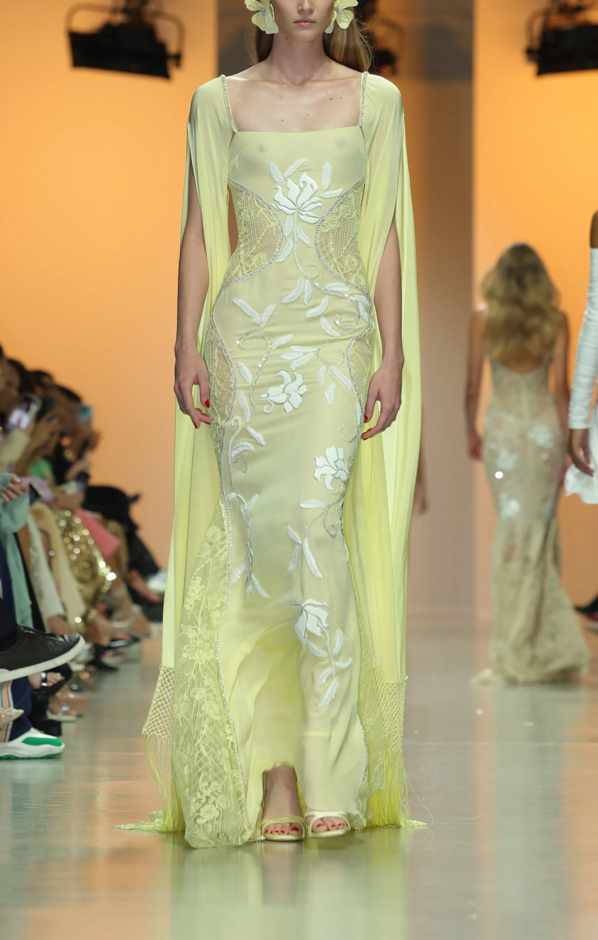 Georgette Beaded Dress with Meticulously Crafted Resin Acrylic Flowers