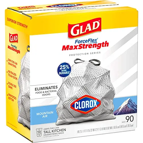 Glad Protection Series ForceFlex Plus Drawstring Mountain Air Odor Shield With Clorox 13 Gallon 1/90ct