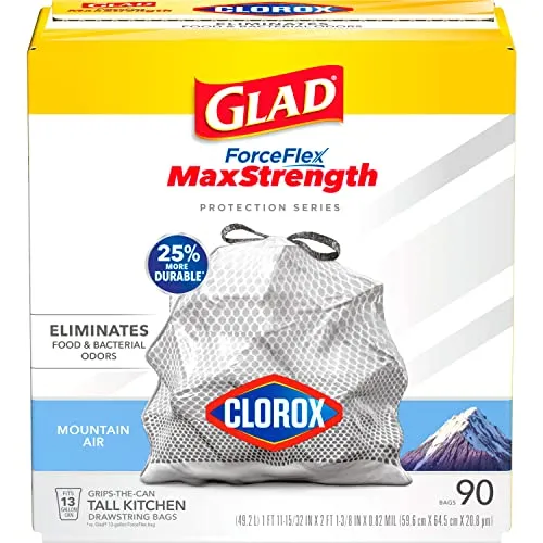 Glad Protection Series ForceFlex Plus Drawstring Mountain Air Odor Shield With Clorox 13 Gallon 1/90ct