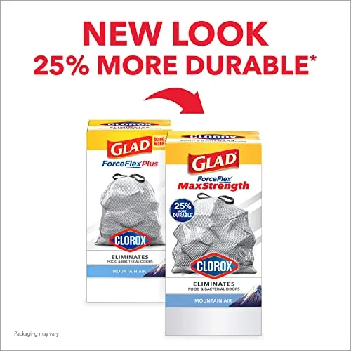 Glad Protection Series ForceFlex Plus Drawstring Mountain Air Odor Shield With Clorox 13 Gallon 1/90ct