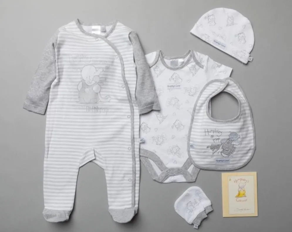 Grey Stripe Elephant 5pc Gift Set