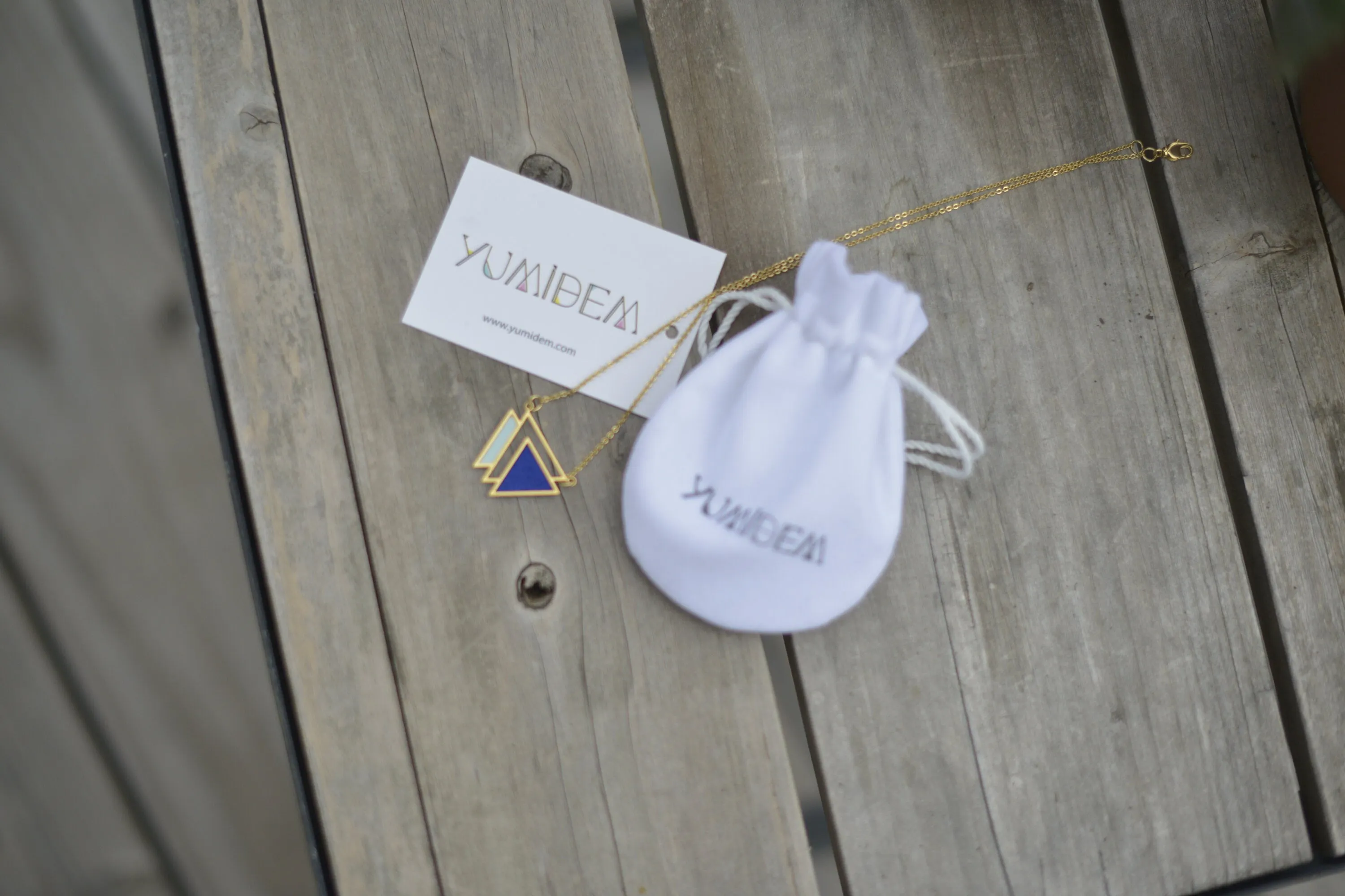 Handmade Geometric TRIANGLE necklaces silver plated and recycled leather navy