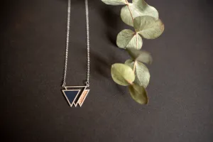 Handmade Geometric TRIANGLE necklaces silver plated and recycled leather navy