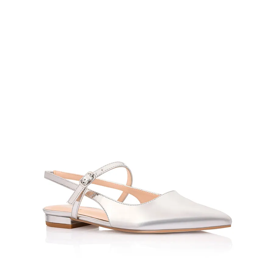 Hiatus Sling Back Flats - Silver Mirror