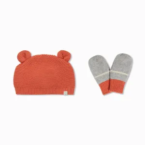 Knitted Baby Bear Hat & Mittens Set