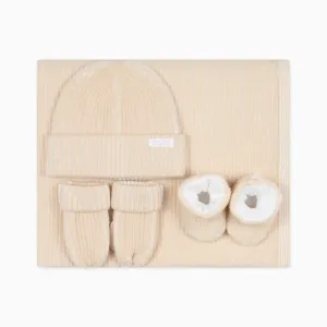 Knitted Beanie, Mittens, Booties & Blanket Set