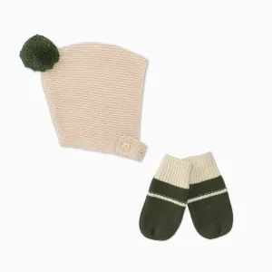 Knitted Bonnet Hat & Mittens Set
