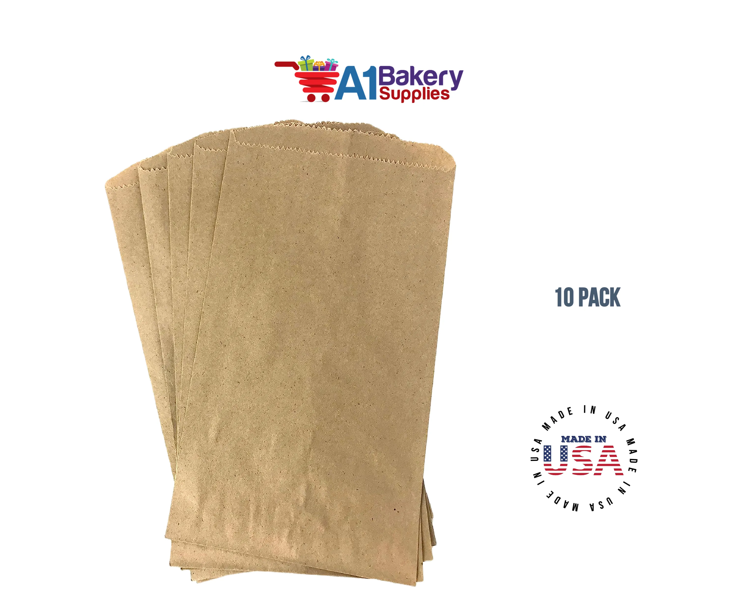Kraft Brown Flat Paper Merchandise Bags 10 pack by A1 Bakery Supplies (12x15)