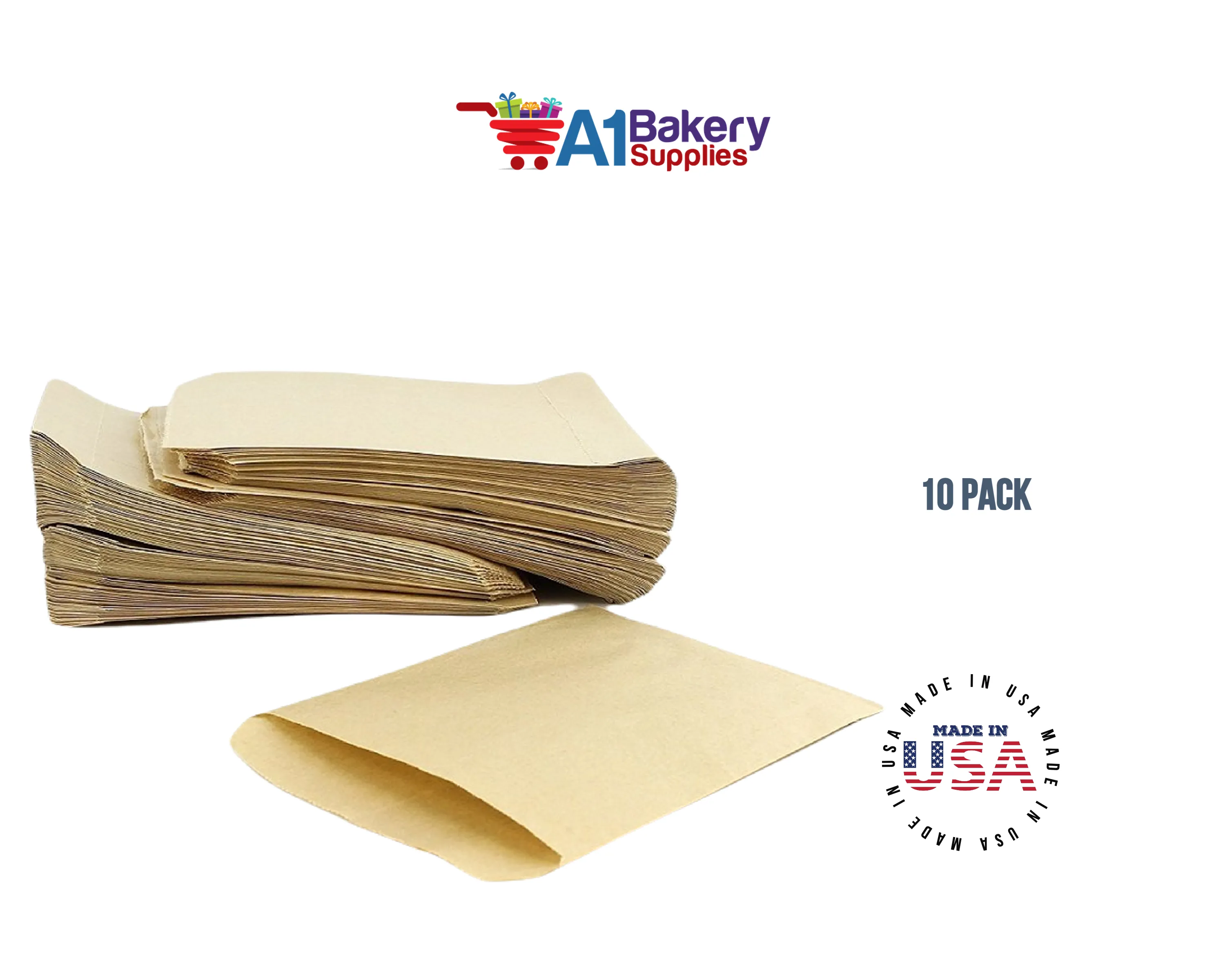 Kraft Brown Flat Paper Merchandise Bags 10 pack by A1 Bakery Supplies (12x15)
