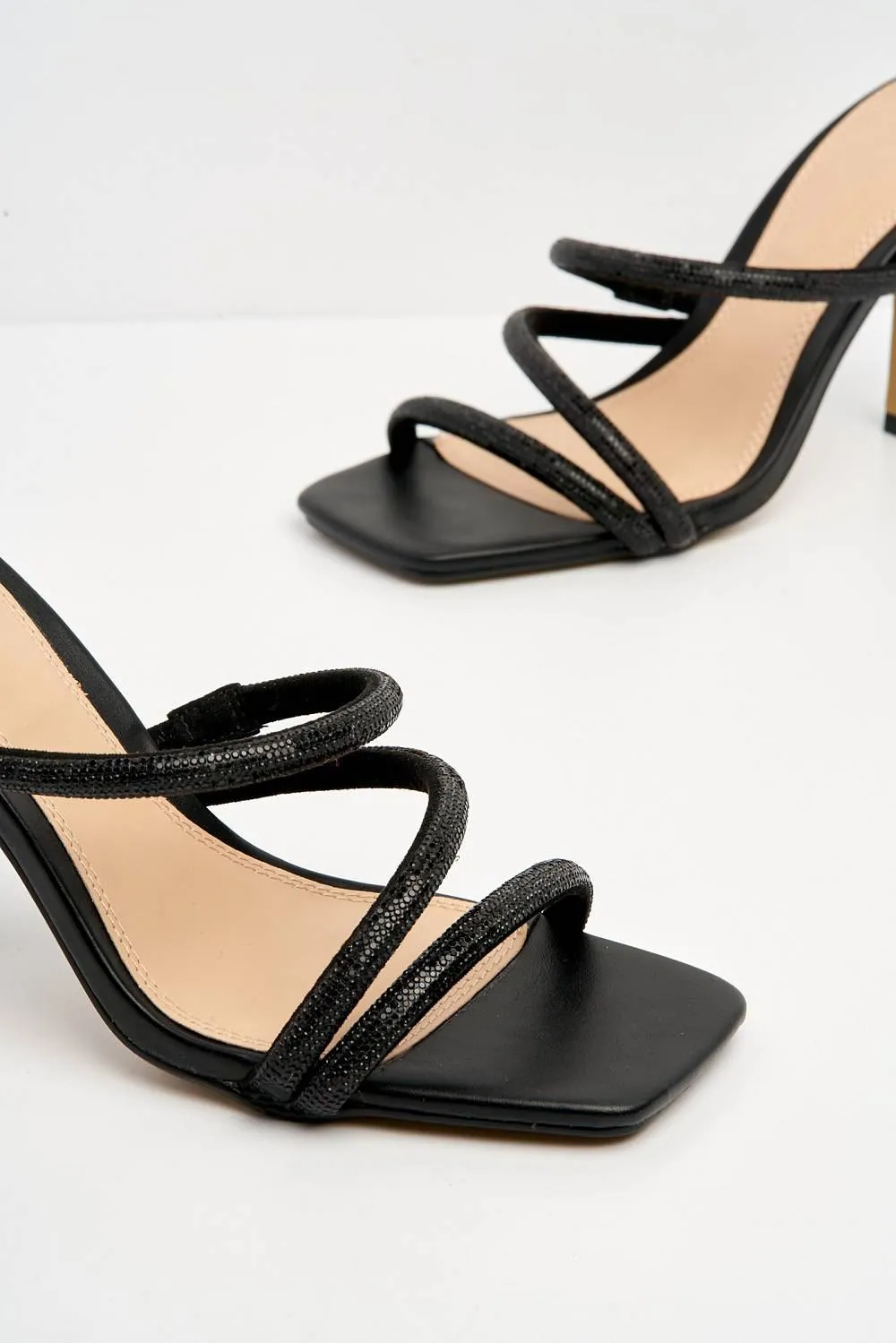 Lyra 3 Diamante Embellished Strap Mule in Black