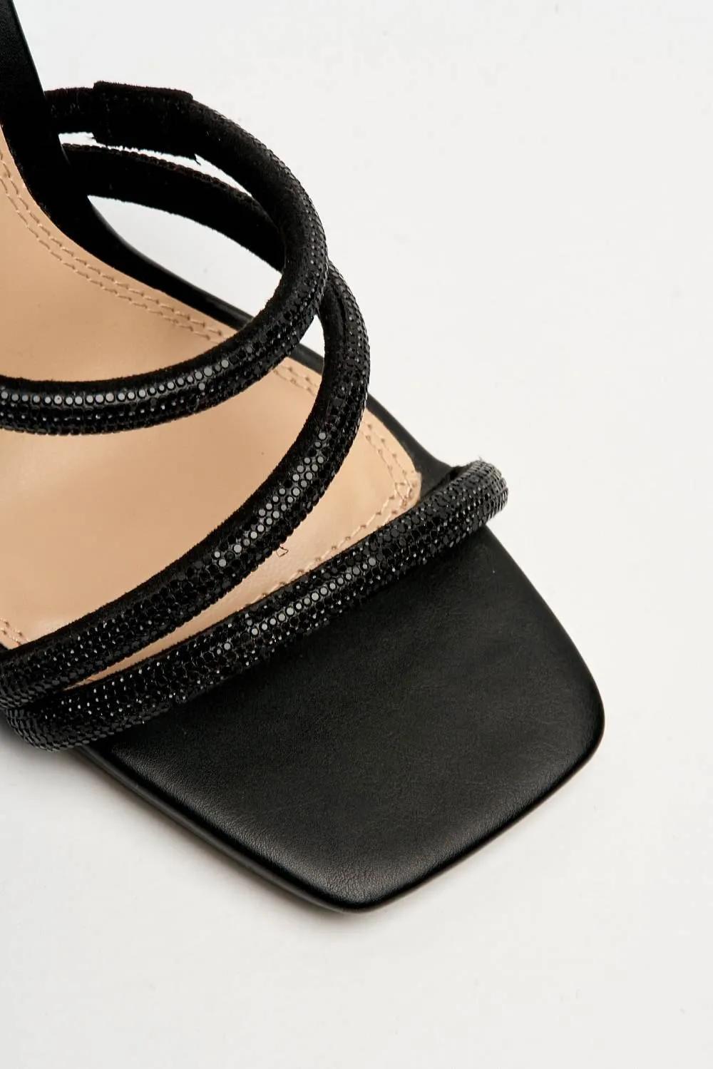 Lyra 3 Diamante Embellished Strap Mule in Black