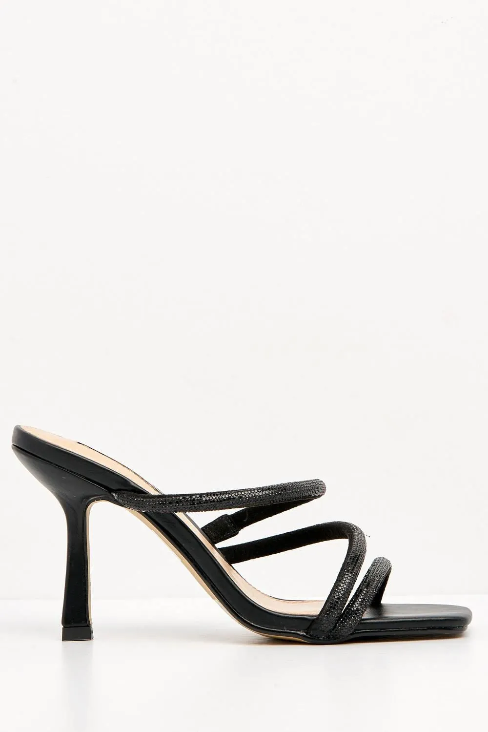 Lyra 3 Diamante Embellished Strap Mule in Black