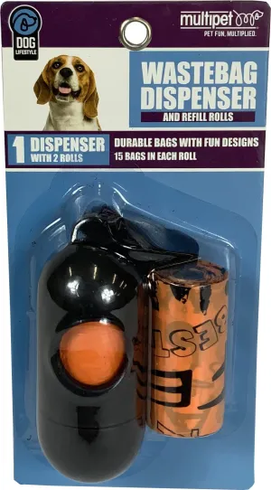 Multipet Word Print Waste Bags Holder with 2 Rolls Dog Wastebags