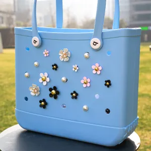 Owllaser 17 Pcs Pearls and Colorful Flowers Charms for Bogg Bag Accessories, Compatible with Women Rubber Beach Bag Tote