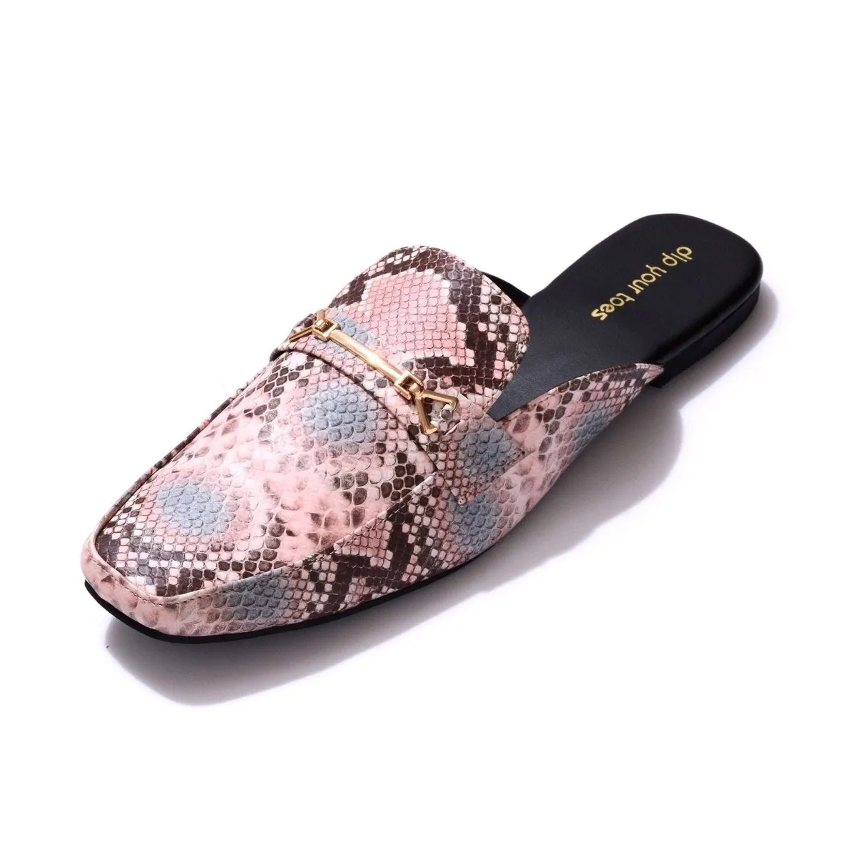 Pink Snake-print Mules