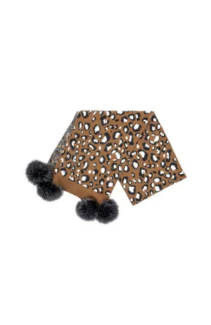 Print Scarf with Crystals & Fox Pom