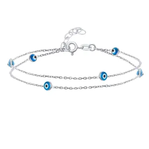 Protection Amulet Evil Eye Anklet Ankle Bracelet Aqua Blue Sterling Silver