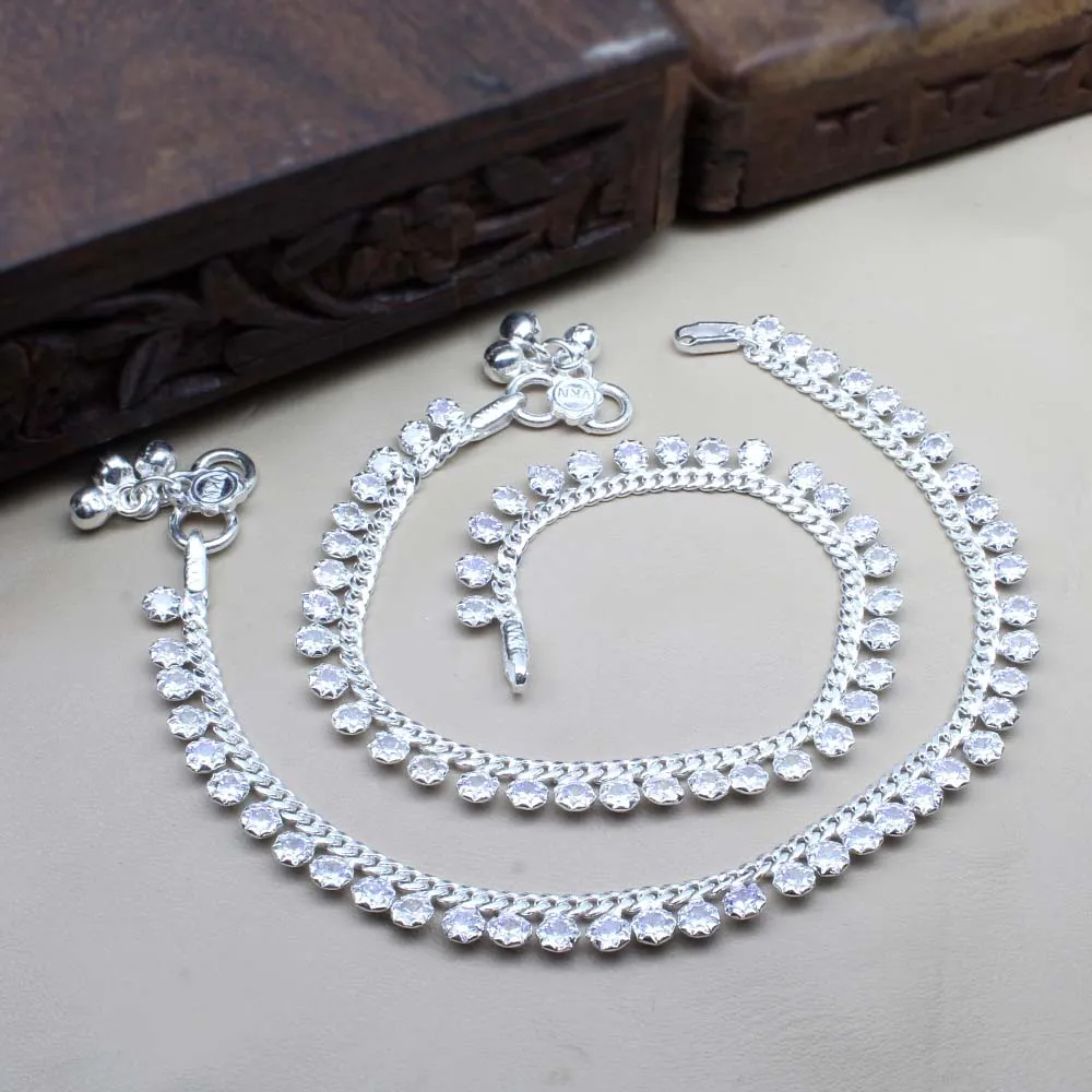 Real 925 Silver Jewelry CZ Anklets Ankle chain foot baby Bracelet
