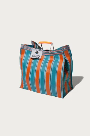 Recycled Plastic Stripe Bag Square - Orange/Blue