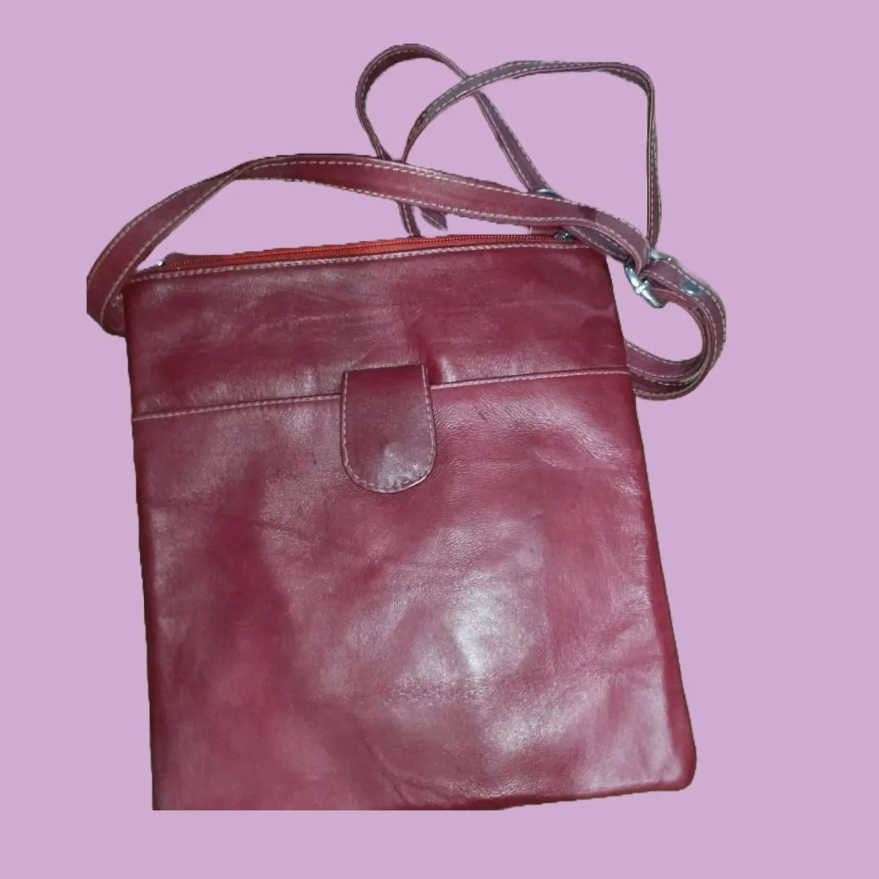 Red Leather Crossbody Bag~Soft and durable