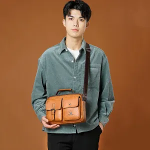 Retro Durable Leather Business Messenger Bag Man Simple Crossbody Bag
