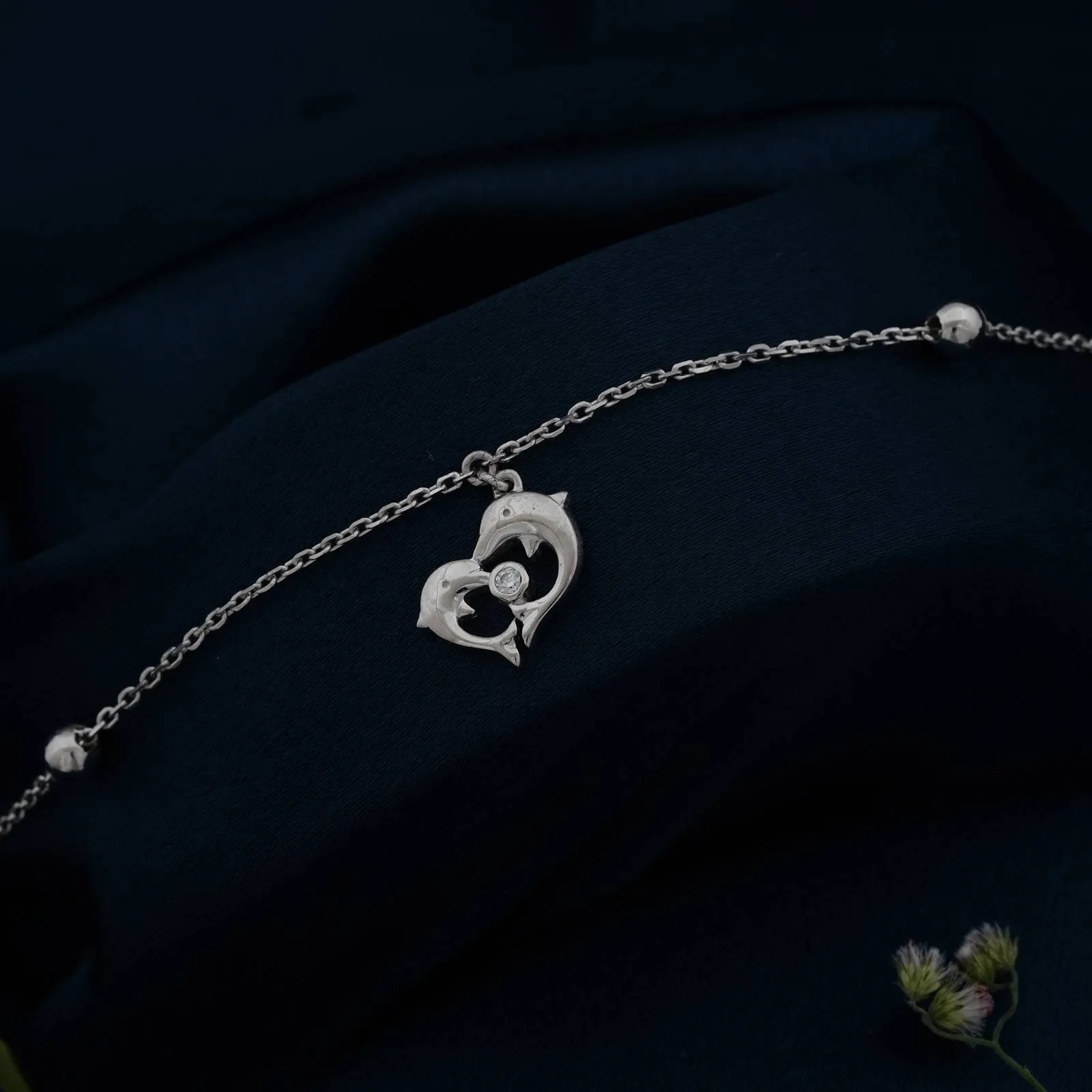 Silver Dolphin Heart Love Anklet