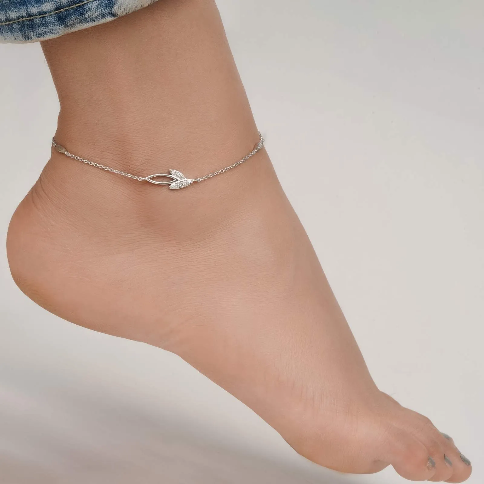 Silver Leaves Layered Anklet
