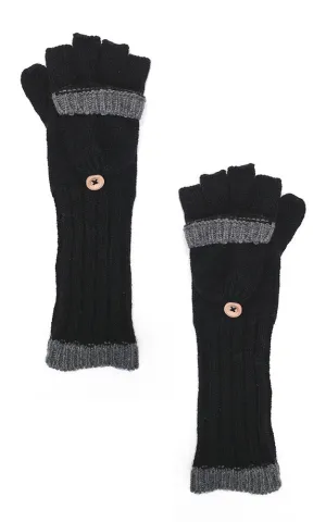 SWG132 Black Knit Pop Top Gloves With Button (12prs Pack)