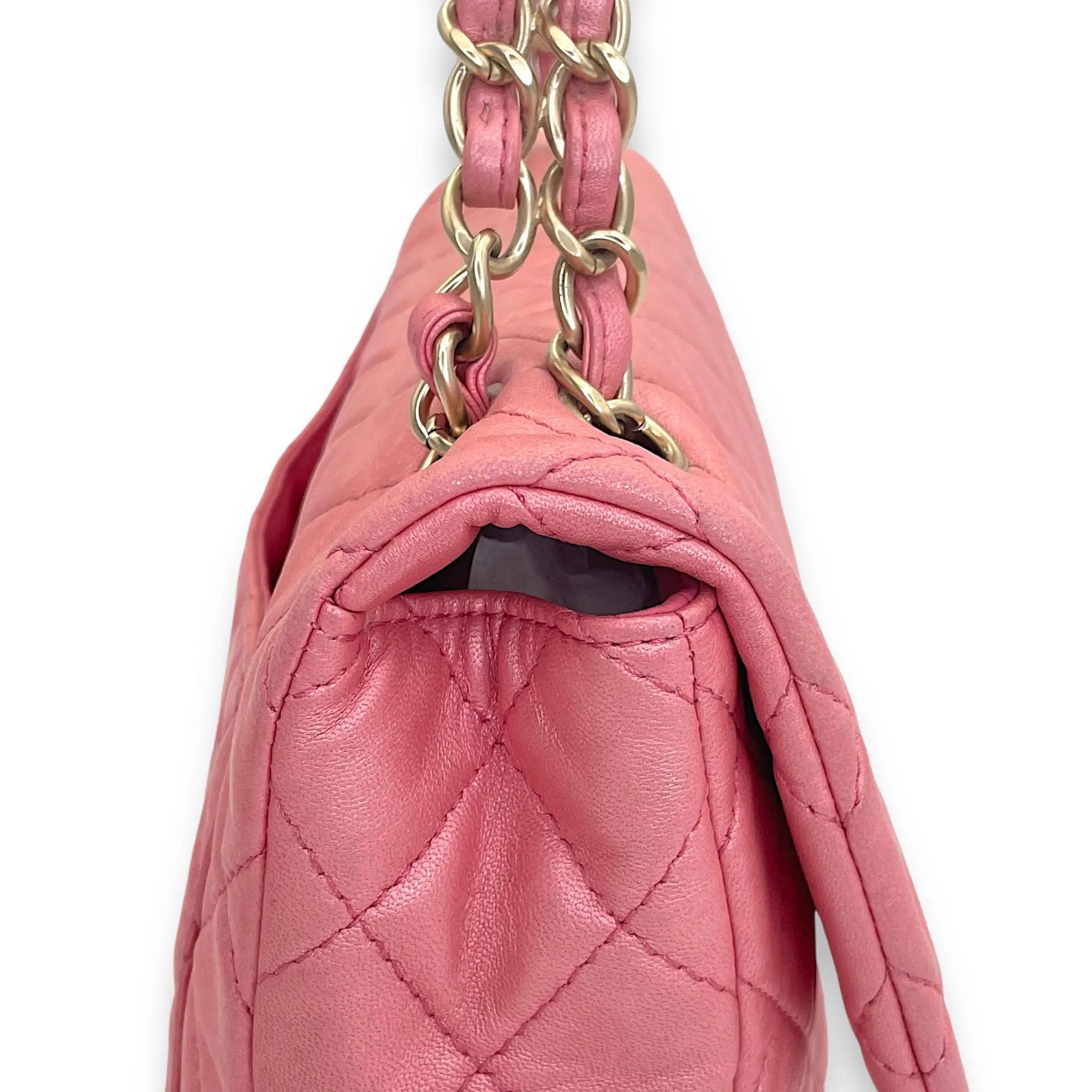 Timeless CC Pink Shoulder Bag in Lambskin, Brushed Gold hardware