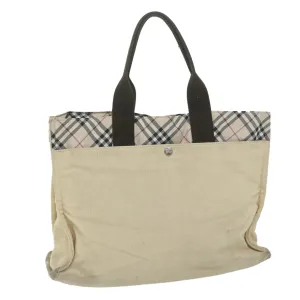 Trendy Inspired Burberry Nova Check Blue Label Tote Bag Canvas Beige Auth Ti1469