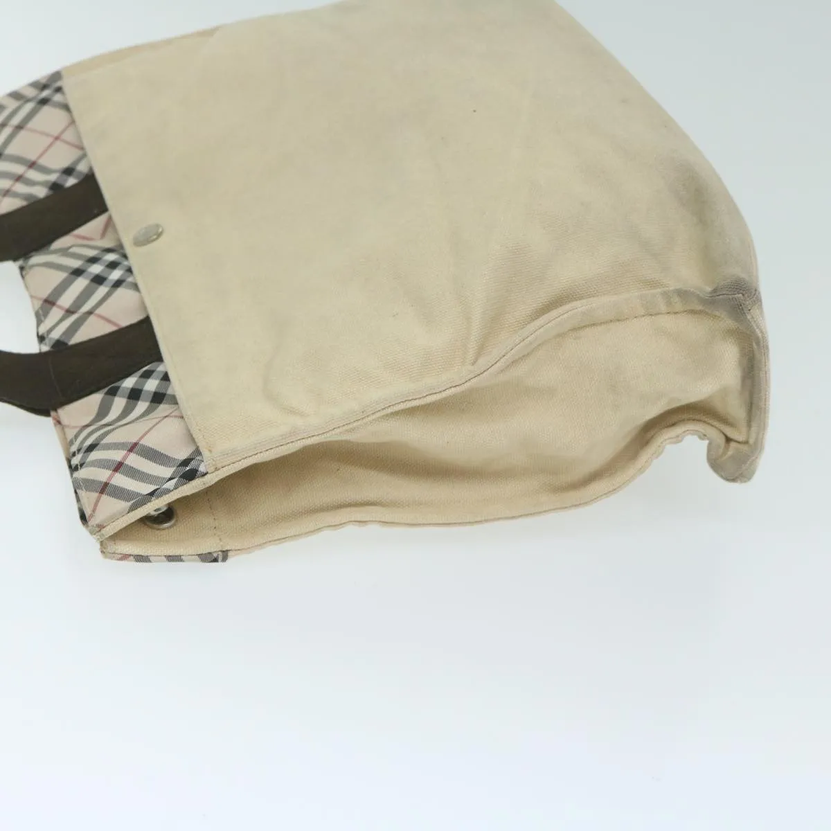 Trendy Inspired Burberry Nova Check Blue Label Tote Bag Canvas Beige Auth Ti1469