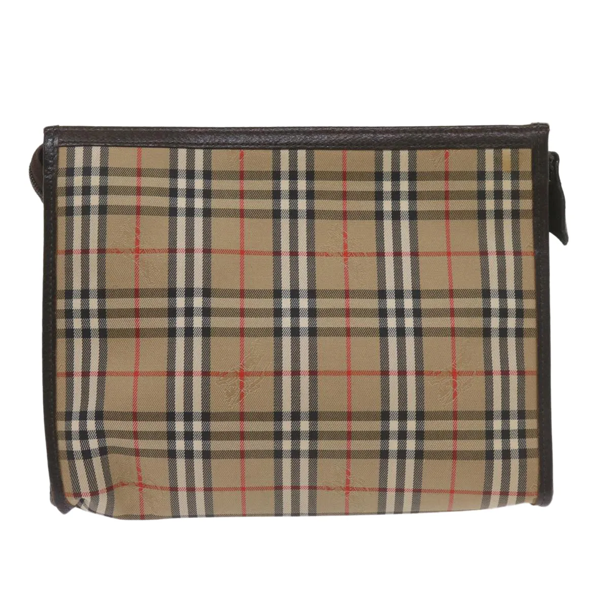 Trendy Inspired Burberryss Nova Check Clutch Bag Canvas Black Beige Auth Yk11236