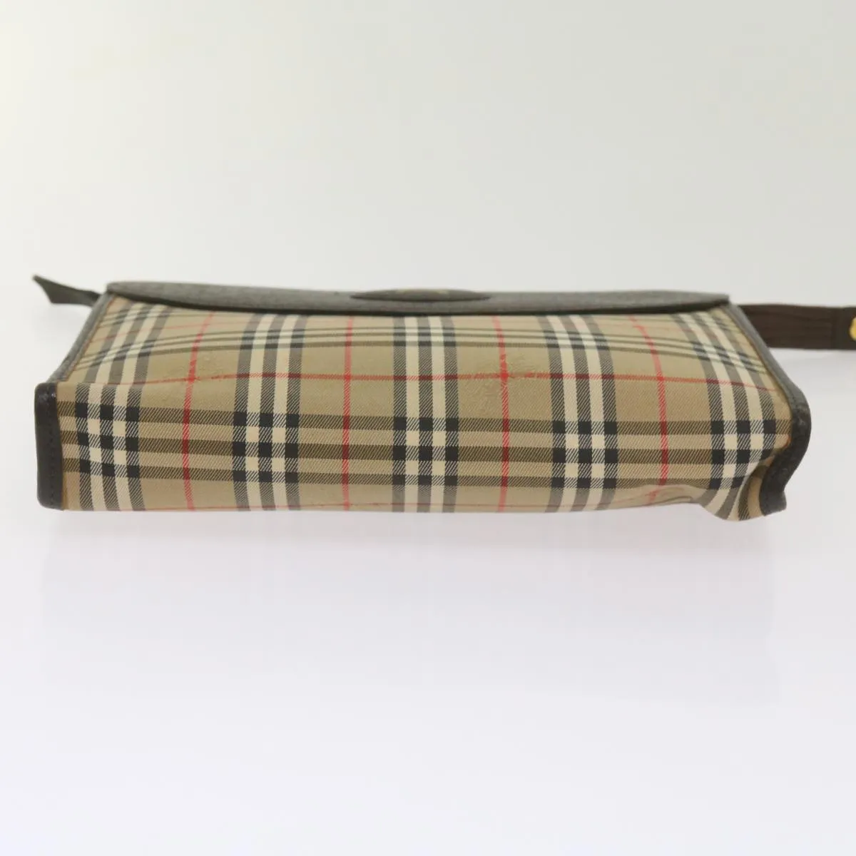Trendy Inspired Burberryss Nova Check Clutch Bag Canvas Black Beige Auth Yk11236