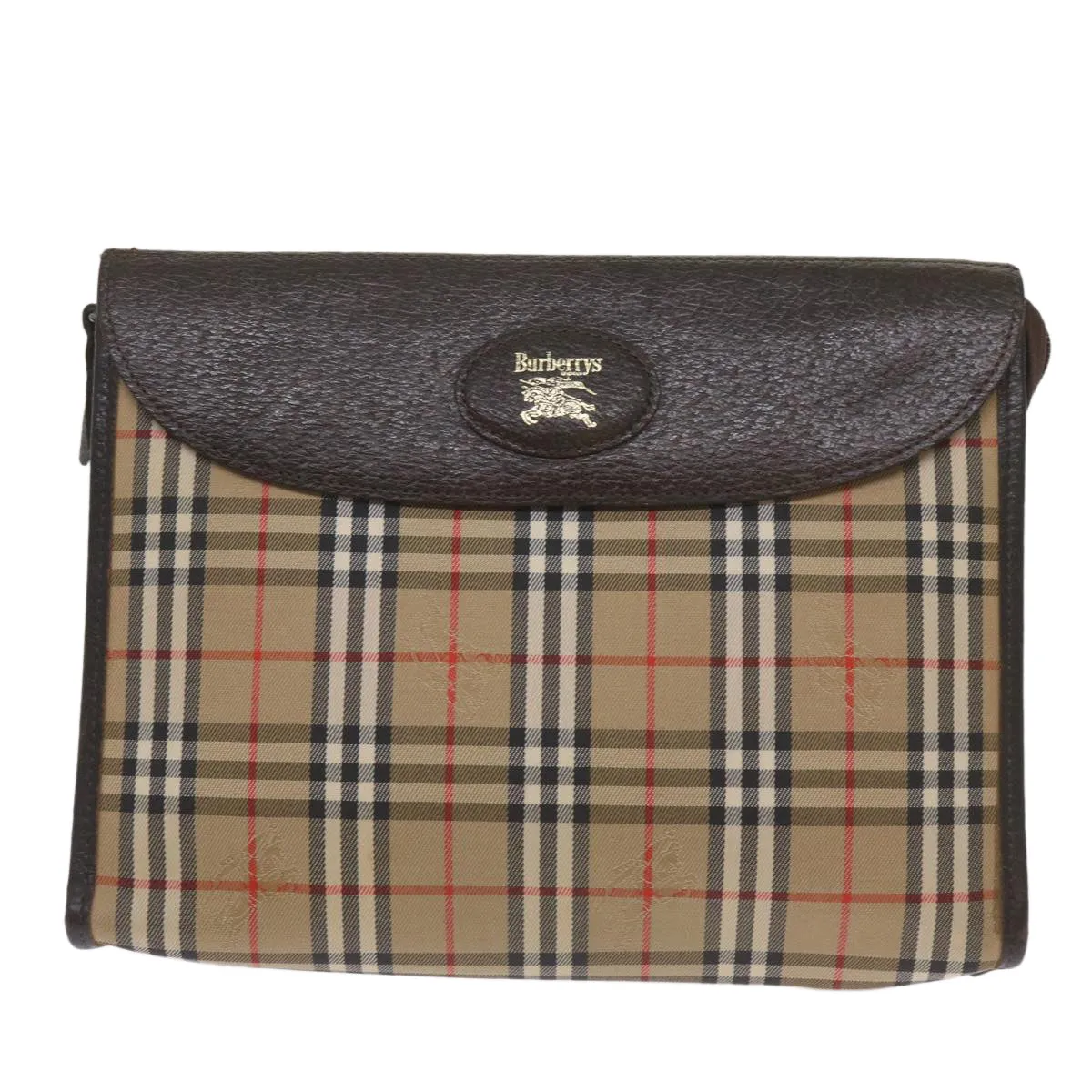 Trendy Inspired Burberryss Nova Check Clutch Bag Canvas Black Beige Auth Yk11236