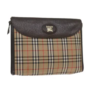 Trendy Inspired Burberryss Nova Check Clutch Bag Canvas Black Beige Auth Yk11236