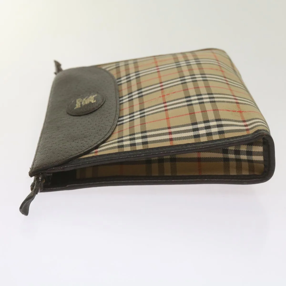 Trendy Inspired Burberryss Nova Check Clutch Bag Canvas Black Beige Auth Yk11236