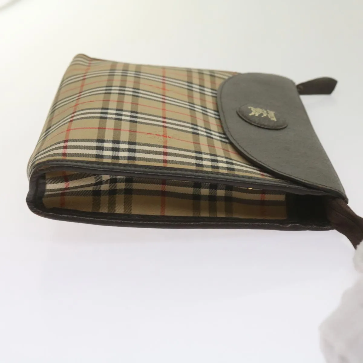 Trendy Inspired Burberryss Nova Check Clutch Bag Canvas Black Beige Auth Yk11236