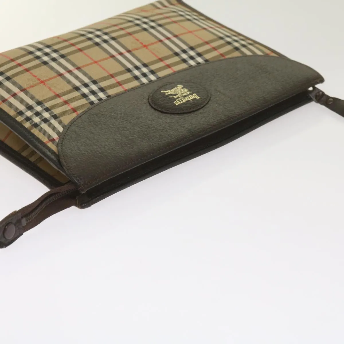 Trendy Inspired Burberryss Nova Check Clutch Bag Canvas Black Beige Auth Yk11236