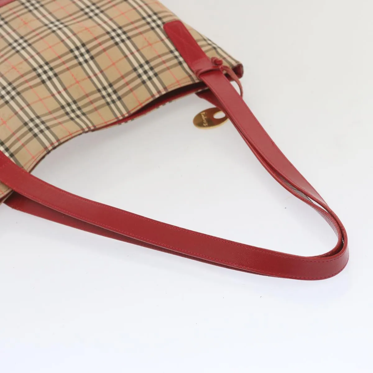 Trendy Inspired Burberryss Nova Check Tote Bag Canvas Beige Red Auth 67775