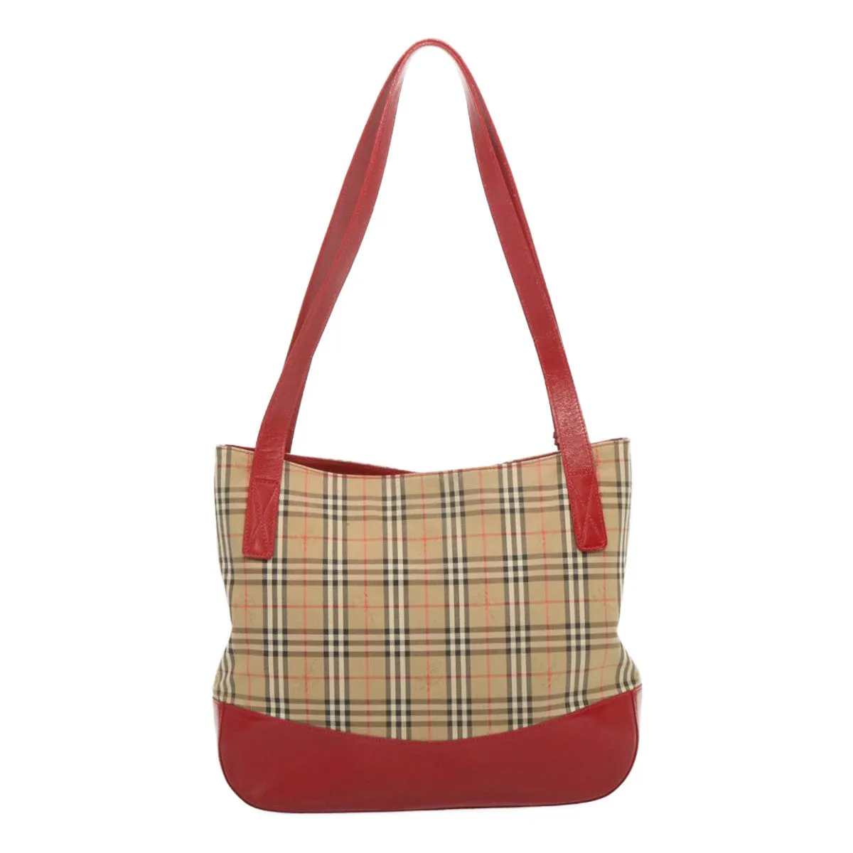 Trendy Inspired Burberryss Nova Check Tote Bag Canvas Beige Red Auth 67775
