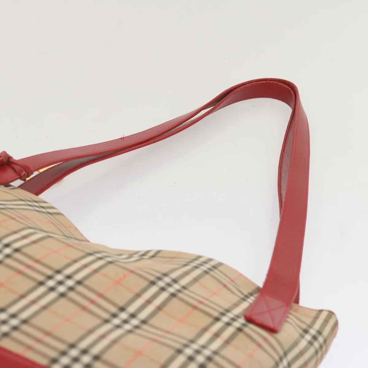 Trendy Inspired Burberryss Nova Check Tote Bag Canvas Beige Red Auth 67775