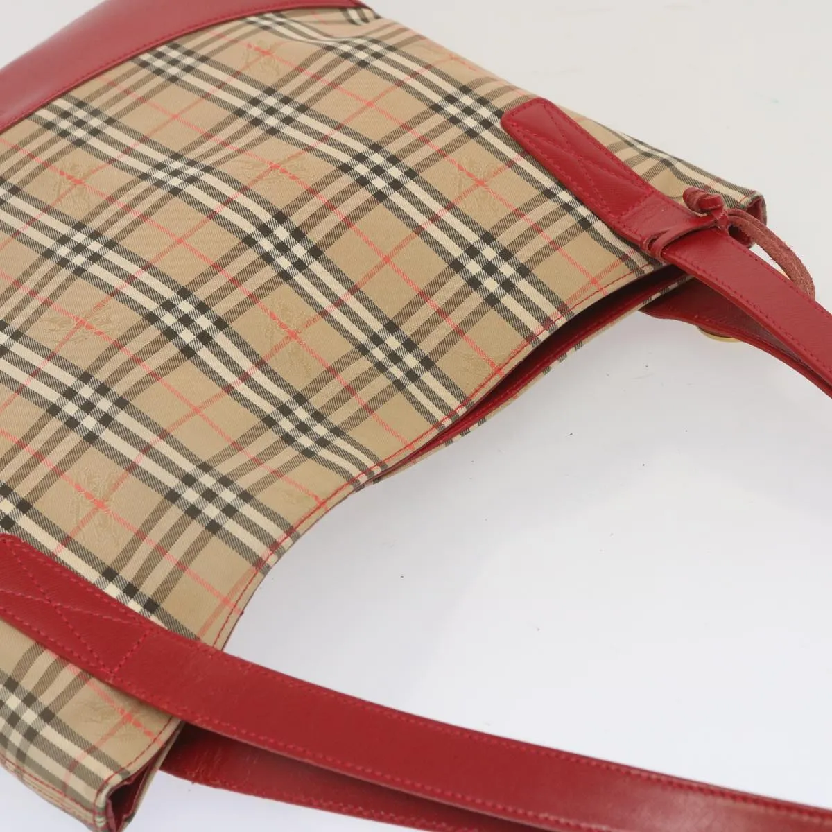Trendy Inspired Burberryss Nova Check Tote Bag Canvas Beige Red Auth 67775