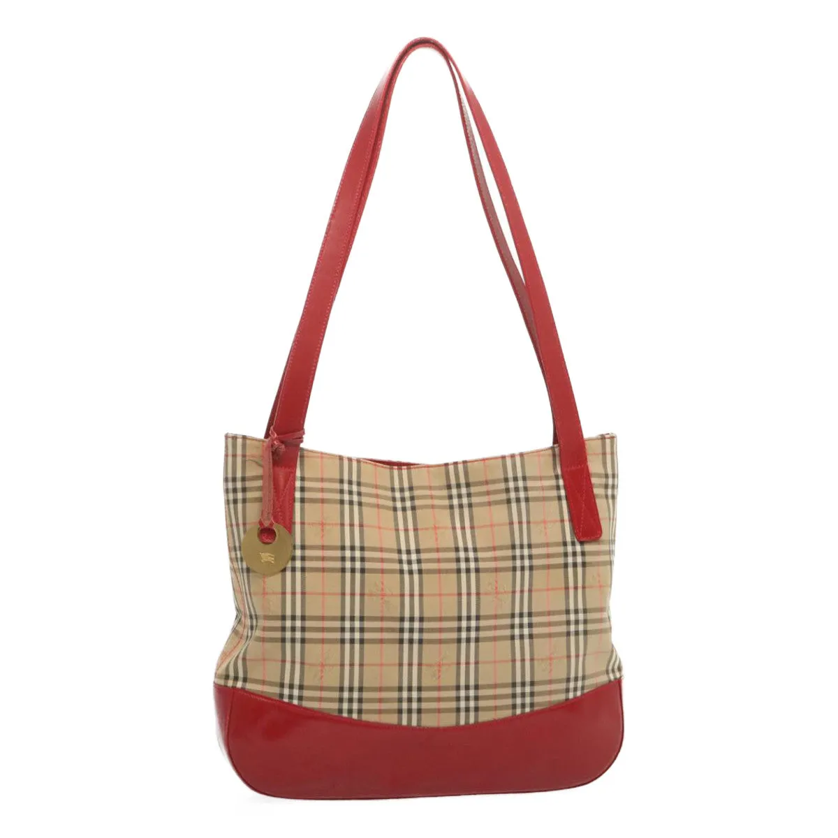 Trendy Inspired Burberryss Nova Check Tote Bag Canvas Beige Red Auth 67775