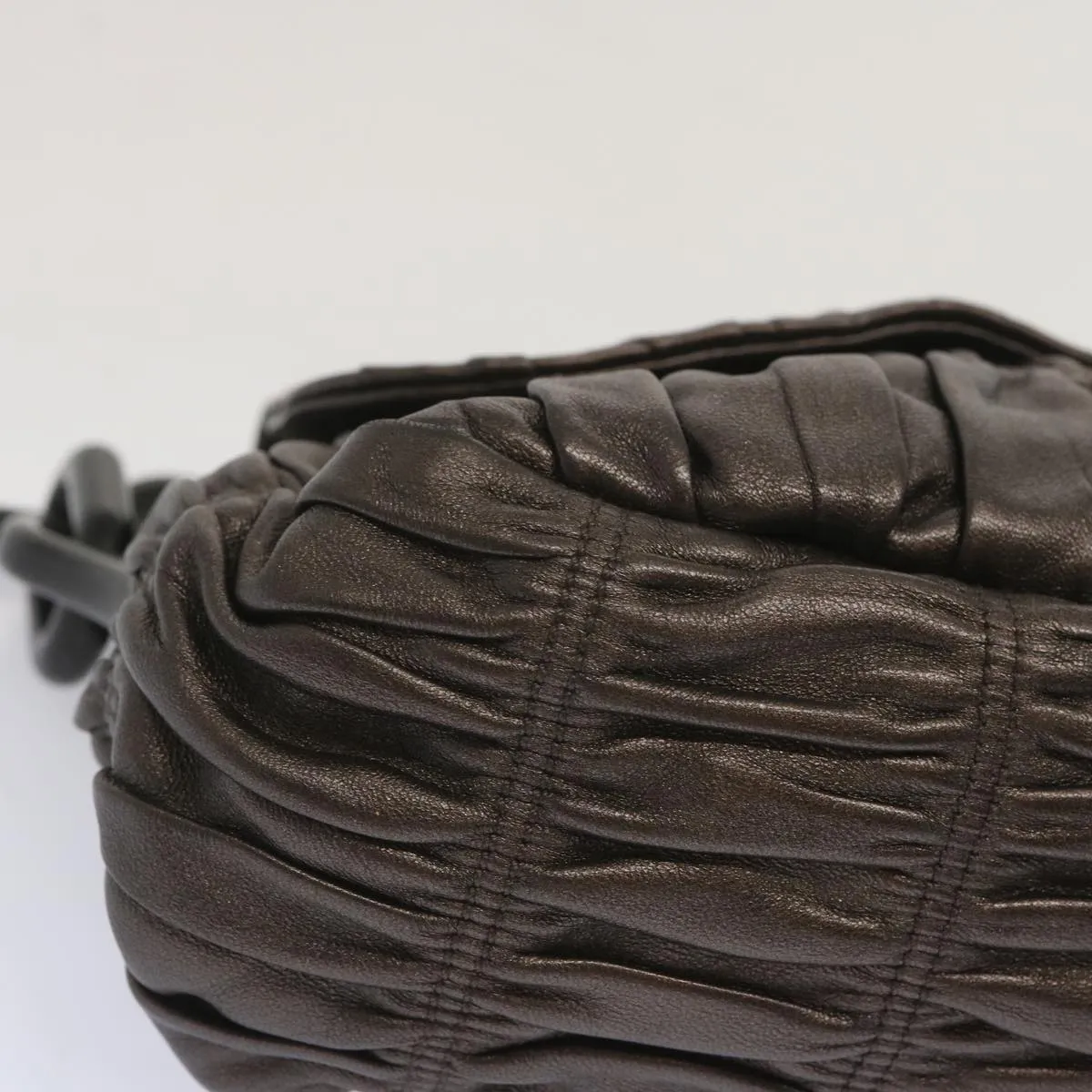 Trendy Inspired Prada Chain Shoulder Bag Leather Gunmetal Auth Hk1132