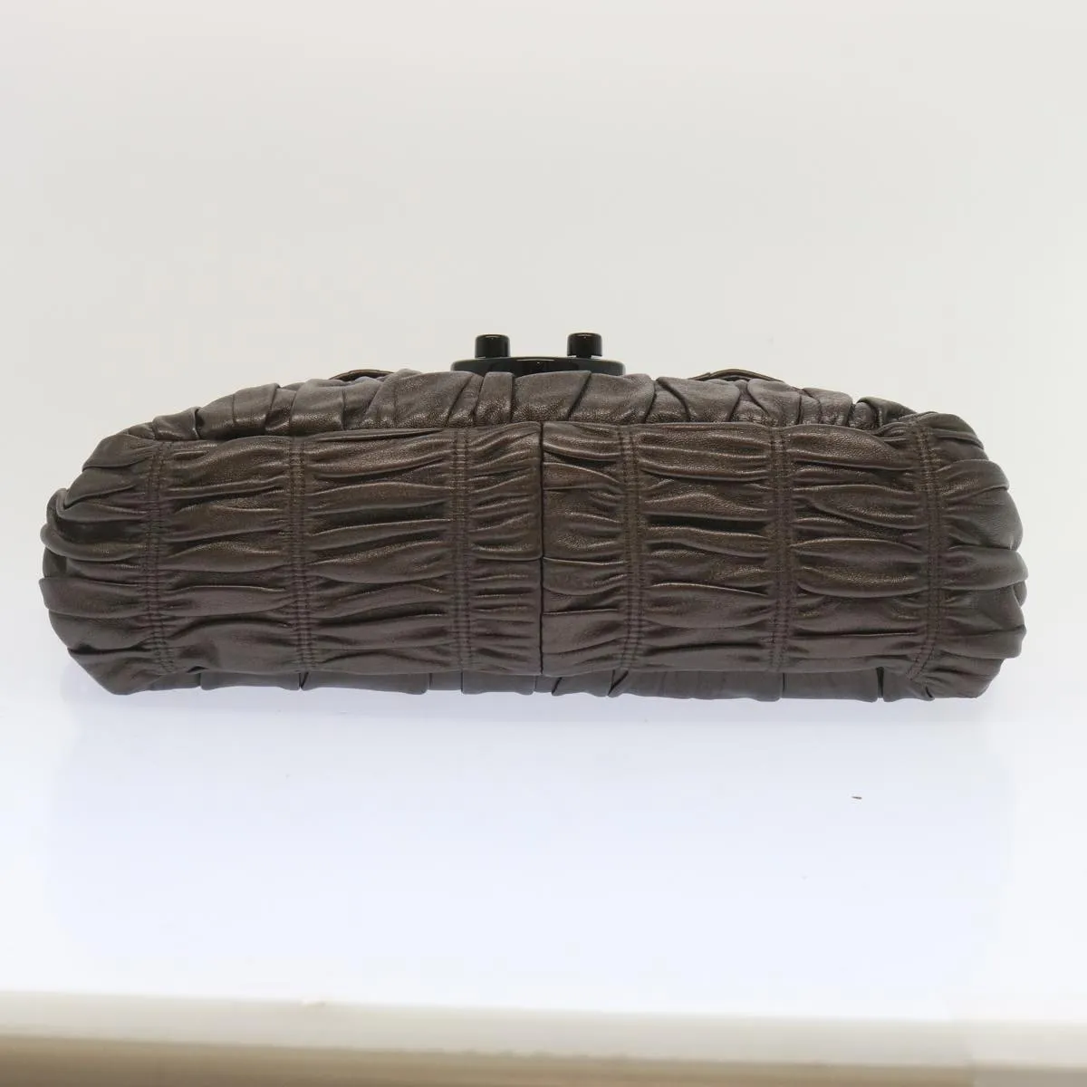 Trendy Inspired Prada Chain Shoulder Bag Leather Gunmetal Auth Hk1132