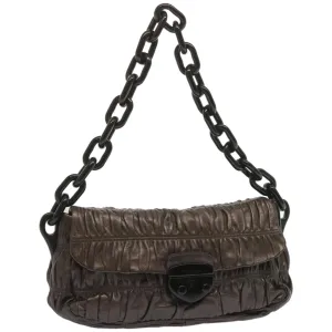 Trendy Inspired Prada Chain Shoulder Bag Leather Gunmetal Auth Hk1132