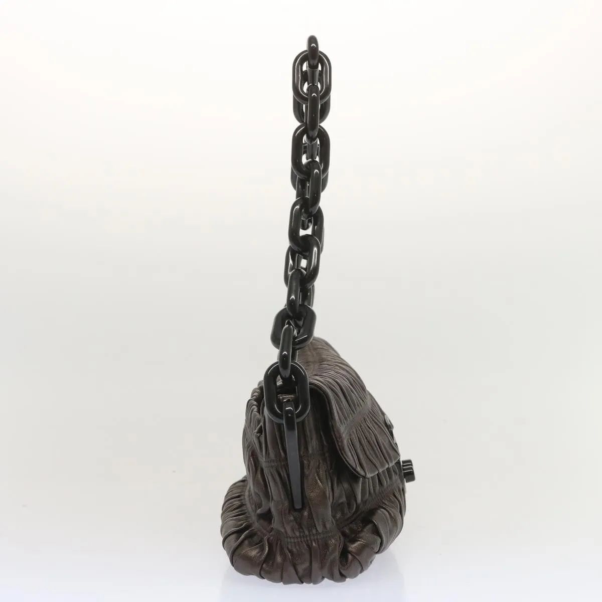 Trendy Inspired Prada Chain Shoulder Bag Leather Gunmetal Auth Hk1132