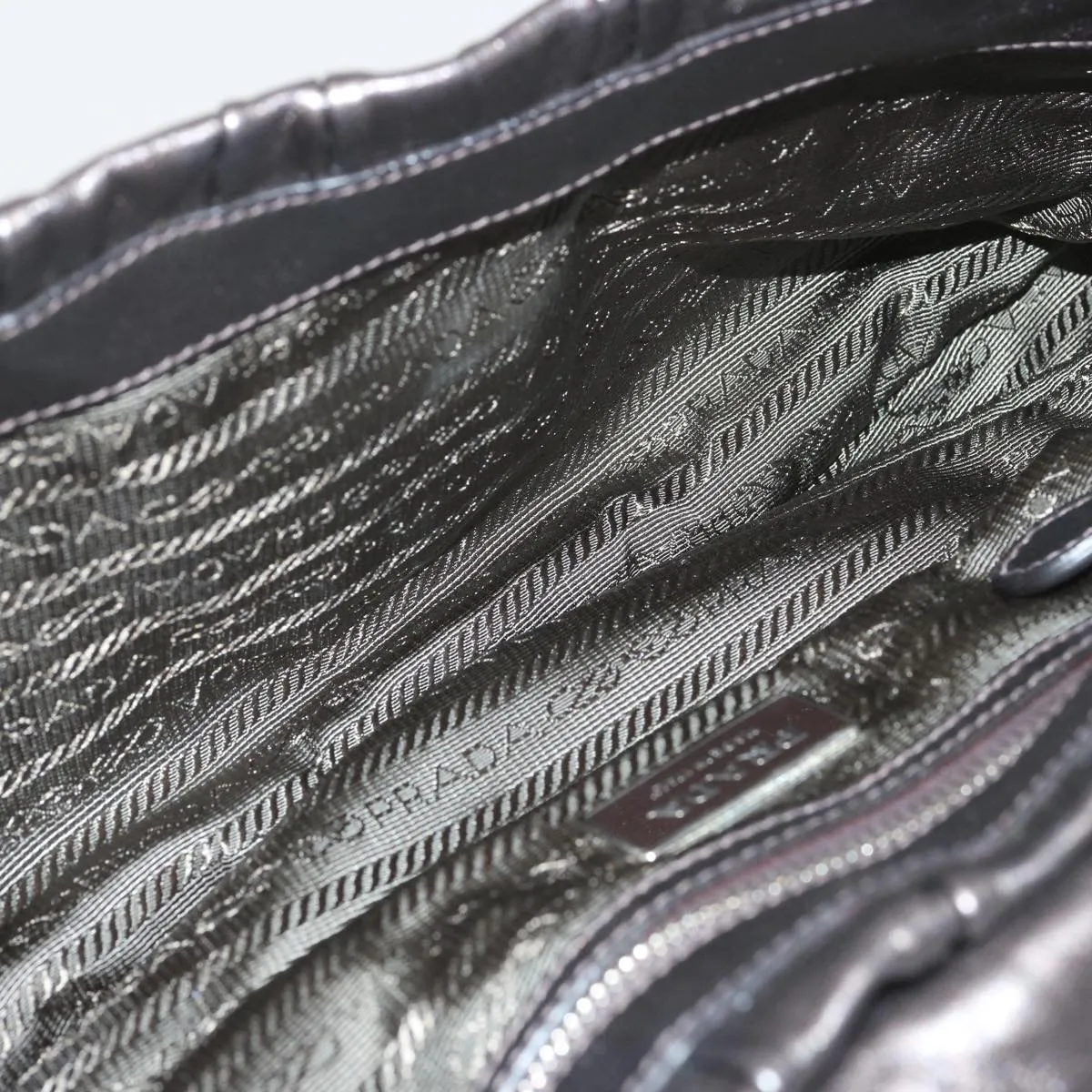 Trendy Inspired Prada Chain Shoulder Bag Leather Gunmetal Auth Hk1132