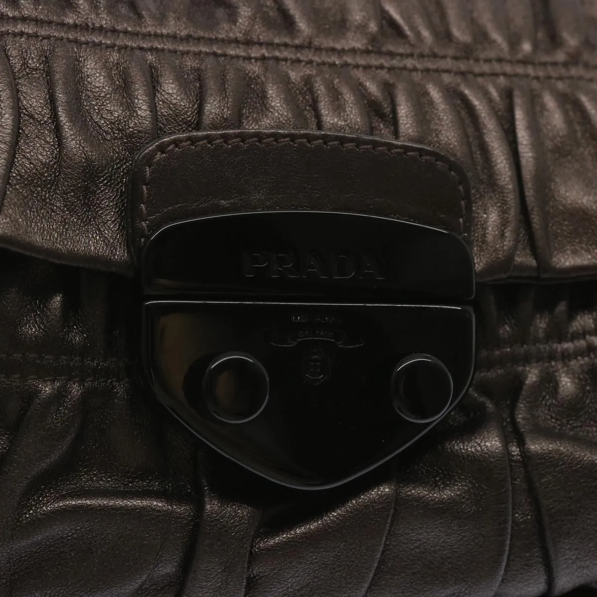 Trendy Inspired Prada Chain Shoulder Bag Leather Gunmetal Auth Hk1132